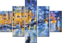 70 100CM OBRAZ 5 ELEM WENECJA NOCĄ DRUK PŁÓTNO