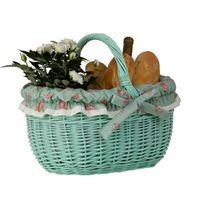 WIKLINOWY MALOWANY KOSZ TORBA NA ZAKUPY OBSZYTA TKANINĄ 42X34 H23/36 CM