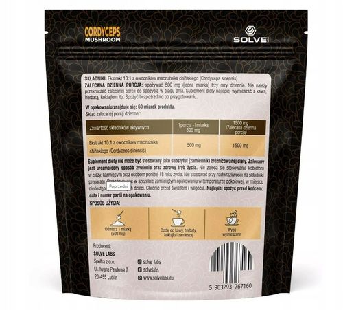 Solve Labs Cordyceps sinensis 10:1 Mushroom Powder 30g na Arena.pl