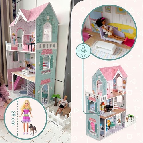 Duży Domek Dla Lalek XXL Drewniany Mebelki Do Zestawu Oświetlenie LED na Arena.pl