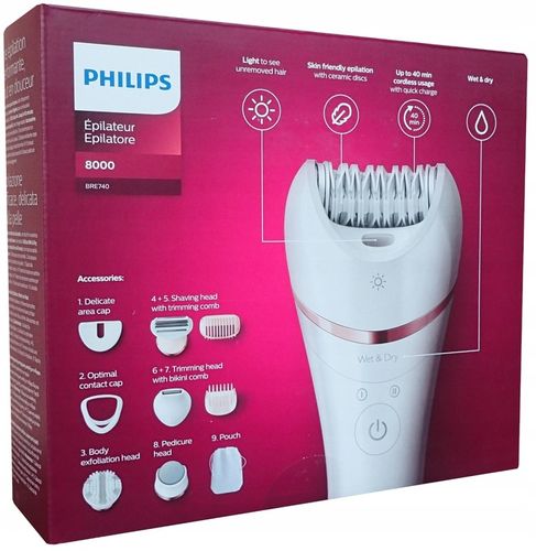 Depilator Golarka Damska do Bikini Ciała Nóg Philips BRE740/10 9 akcesoriów na Arena.pl