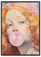 Plakat dziewczyna balon guma do żucia 50x70 cm w czarnej ramie