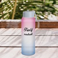Szklana butelka szroniona z plastikowym uchwytem z Twoim nadrukiem - Niebiesko - różowa