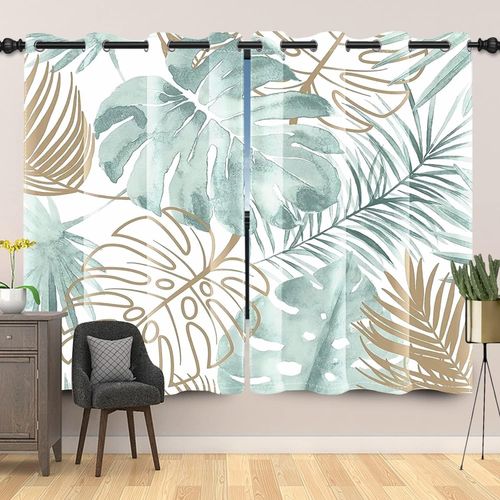 Zasłony zaciemniające tropikalne palmy białe 2 szt. 140x175 cm na przelotki na Arena.pl