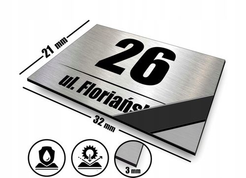 Tabliczka adresowa z numerem domu Tablica NIERDZEWNA Numer na dom 32x21 UV na Arena.pl