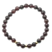 Bransoletka na gumce - fasetowany Granat kulki 7mm i srebro złocone 18 cm