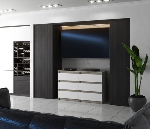 Komoda Z 6 Szufladami Do Salonu Hugo Pojemna Szafka Rtv Beton Biały Mat na Arena.pl