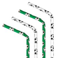 Słomki papierowe zielone białe piłka nożna, 10 szt.