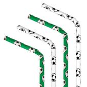 Słomki papierowe zielone białe piłka nożna, 10 szt.