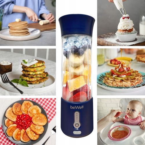BLENDER KIELICHOWY DO SMOOTHIE KOKTAJLI RĘCZNY beWell Plus 500ml PRZENOŚNY na Arena.pl