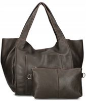 Torebka Skórzana Worek Skóra 2w1 Kosmetyczka CZEKOLADOWA