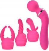 SEX GADŻET MOCNY DWUSTRONNY PODWÓJNY MASAŻER + WIBRATOR Z 4 NAKŁADKAMI