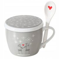 ŚWIĄTECZNY KUBEK JUMBO Z POKRYWKĄ I ŁYŻECZKĄ PORCELANOWY 600 ML