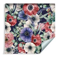 Tapeta Kolorowe Zawilce Jaskry i Jagody Malowane Akwarelą