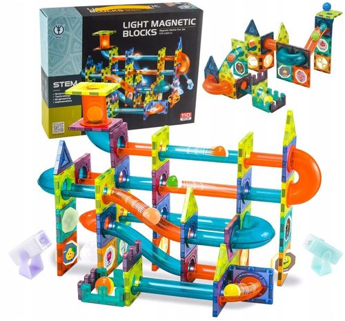Klocki MAGNETYCZNE Konstrukcyjne 3D ZESTAW XXL TOR KULKOWY 110 elementów na Arena.pl