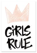 Plakat z napisem girls rule różowa korona 30x40 cm