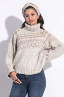 WYGODNY SWETER Z GOLFEM 36/38 BEŻOWY