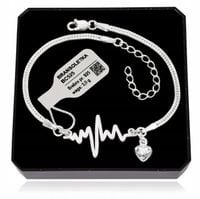 Bransoletka srebrna linia życia rytm EKG serca