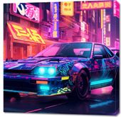 Obraz 90x90cm Nocny Rajd w Neo-Tokio