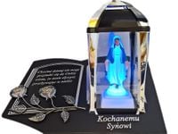 SYN SYNOWI ZNICZ LAMPION NA GRÓB KPL SREB SKOS SENTENCJA+FIGURKA LED