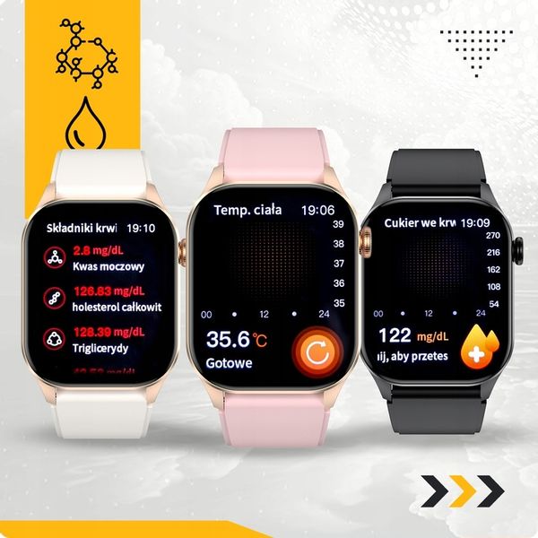 SMARTWATCH DAMSKI POMIAR GLUKOZY CIŚNIENIE KROKI MENU PL ROZMOWY 2 PASKI zdjęcie 14