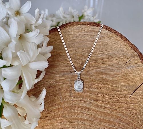 Łańcuszek srebrny pancerka i medalik Matka Boska na komunię na chrzest 50cm na Arena.pl