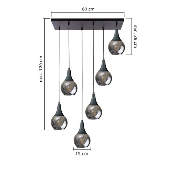 Lampa wisząca 6xE27 LACRIMA SMOKY BLACK zdjęcie 2