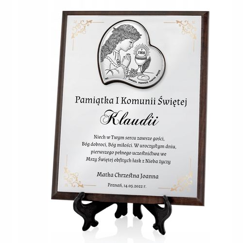 Srebrny obrazek prezent na KOMUNIĘ dla dziewczynki z NADRUKIEM na Arena.pl