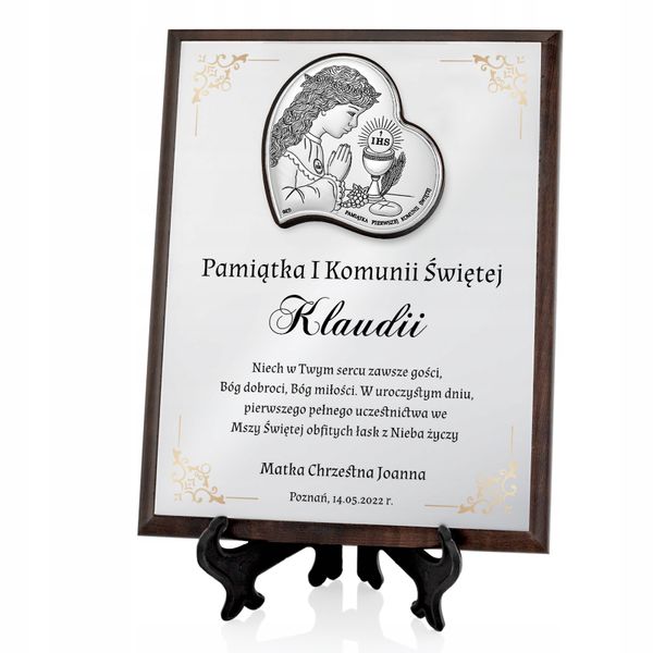 Srebrny obrazek prezent na KOMUNIĘ dla dziewczynki z NADRUKIEM zdjęcie 2