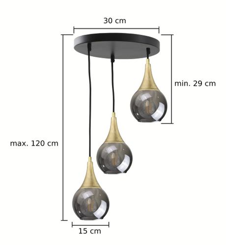 Lampa wisząca 3xE27 LACRIMA SMOKY/GOLD na Arena.pl