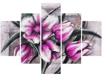 70 100CM OBRAZ 5 ELEM KOMPOZYCJA TULIPANÓW DRUK PŁÓTNO