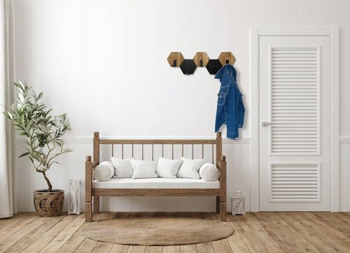 Wieszak ścienny do przedpokoju na ubrania na sciane drewniany Hexagon na Arena.pl