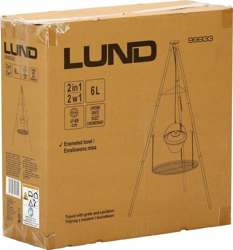 GRILL WISZĄCY WĘGLOWY NA TRÓJNOGU 49CM Z MISĄ KOCIOŁKIEM RUSZT STALOWY LUND na Arena.pl