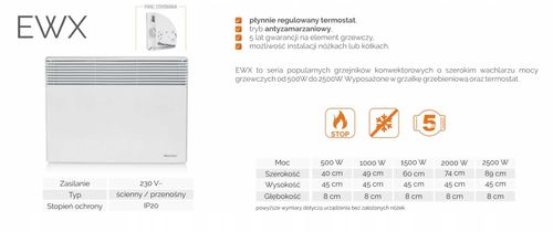 Elektryczny grzejnik naścienny WARMTEC EWX-500W na Arena.pl