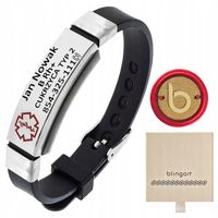 Bransoletka męska z grawerem medyczna kauczuk czarna regulowana BLNGART