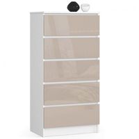 Komoda do sypialni, 5 szuflad, STILO, 60x40x121 cm, biel | TYLETEGOTU