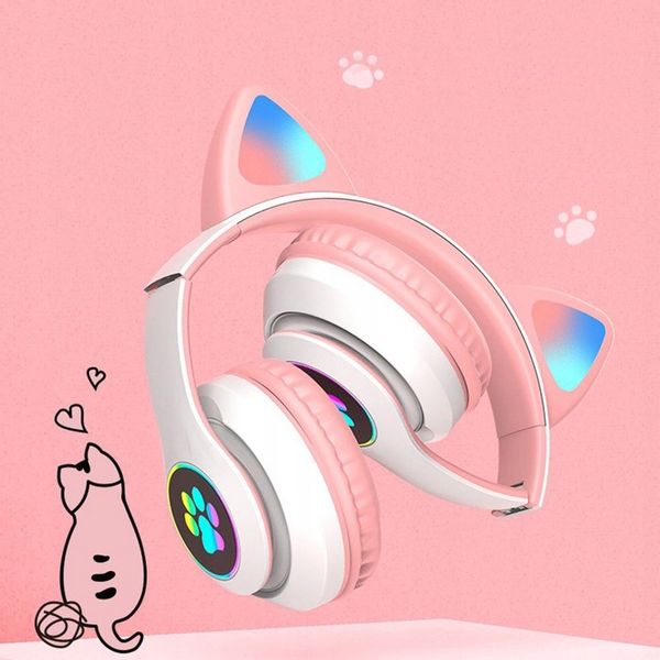 SŁUCHAWKI BEZPRZEWODOWE Z MIKROFONEM KOLOROWE KOCIE USZY LED DLA DZIECI zdjęcie 16