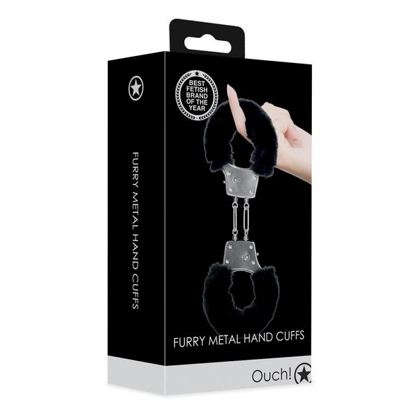 Furry Metal Hand Cuffs - Black zdjęcie 2