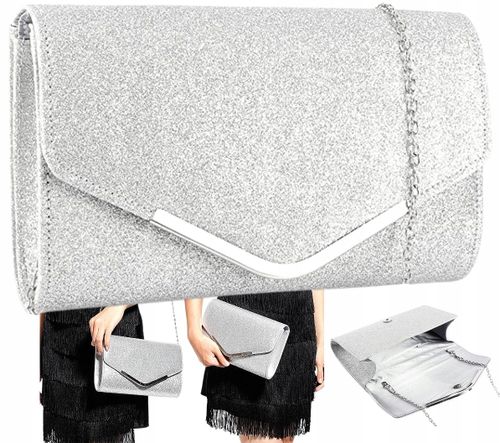 Wieczorowa Srebrna Torebka Kopertówka Wizytowa na Arena.pl