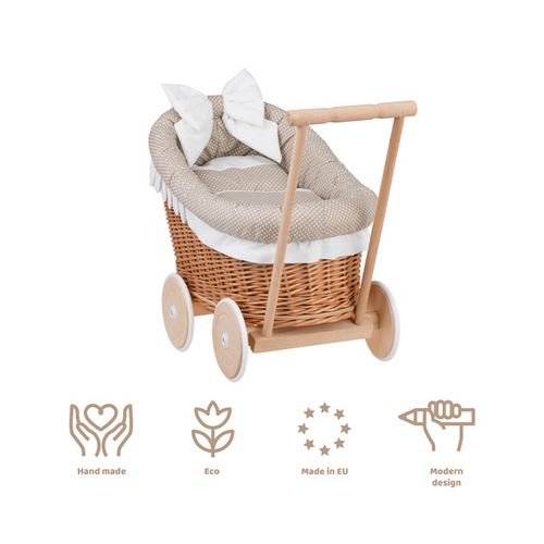 LUNA WÓZEK WIKLINOWY DLA LALEK Z OBSZYCIEM BEŻOWYM 60X30 H45 CM uniwersalny na Arena.pl