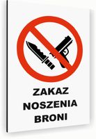 Tabliczka znak informacyjny 30x20 Biała ZAKAZ NOSZENIA BRONI Nierdzewna