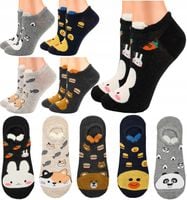 5x Stopki Damskie Kolorowe Bawełna Skarpetki Anty-Potliwe Wesołe Wzory Mix