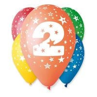 balon z nadrukiem cyfry "2" / 5szt.urodziny pastel
