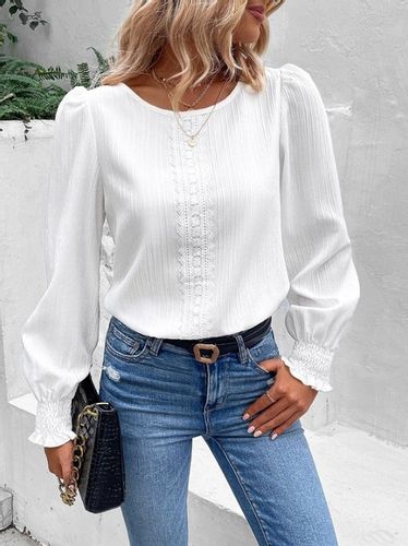 Koronkowa bluzka haftowana z długim rękawem i marszczonymi mankietami na Arena.pl