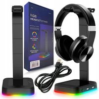 STOJAK UCHWYT WIESZAK NA HAK SŁUCHAWKI PODŚWIETLENIE RGB HUB USB NA BIURKO