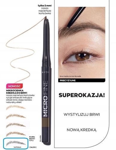 AVON Mikrocienka Micro Fine Kredka konturówka brwi brąz brązowa SOFT BLACK na Arena.pl