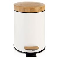 Kosz na Śmieci Metalowy Bambusowy Biały z Pedałem Wiadrem Łazienkowy 3L