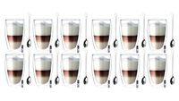 Szklanki z Podwójną Ścianką do Kawy Latte 380ml z Łyżeczkami 12 sztuk