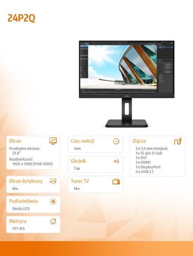 Monitor 24P2Q 23.8 IPS DP DVI HDMI USB Pivot na Arena.pl