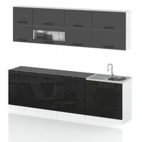 Meble Kuchenne Komplet Kuchnia Robo Lux 2.6m Zestaw Szary Mat Czarny Połysk